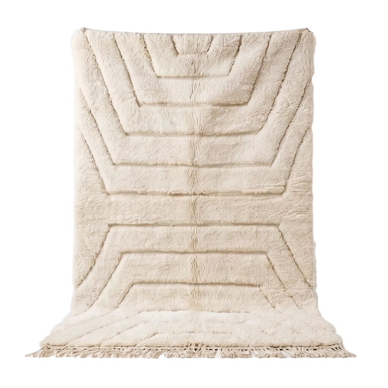 Tapis Béni Ouarain écru graphique en relief 150x240 cm