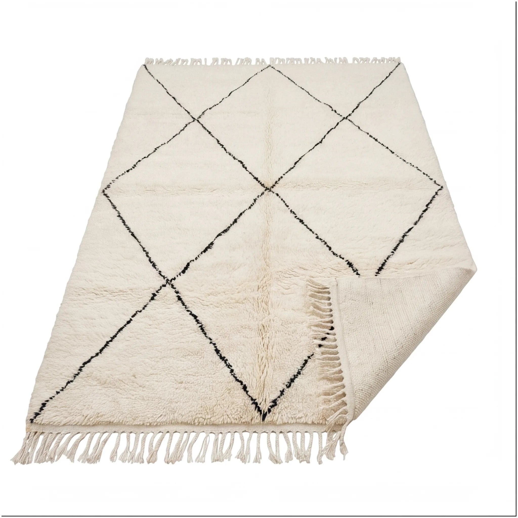 Tapis Béni Ouarain écru à losanges 200x300 cm