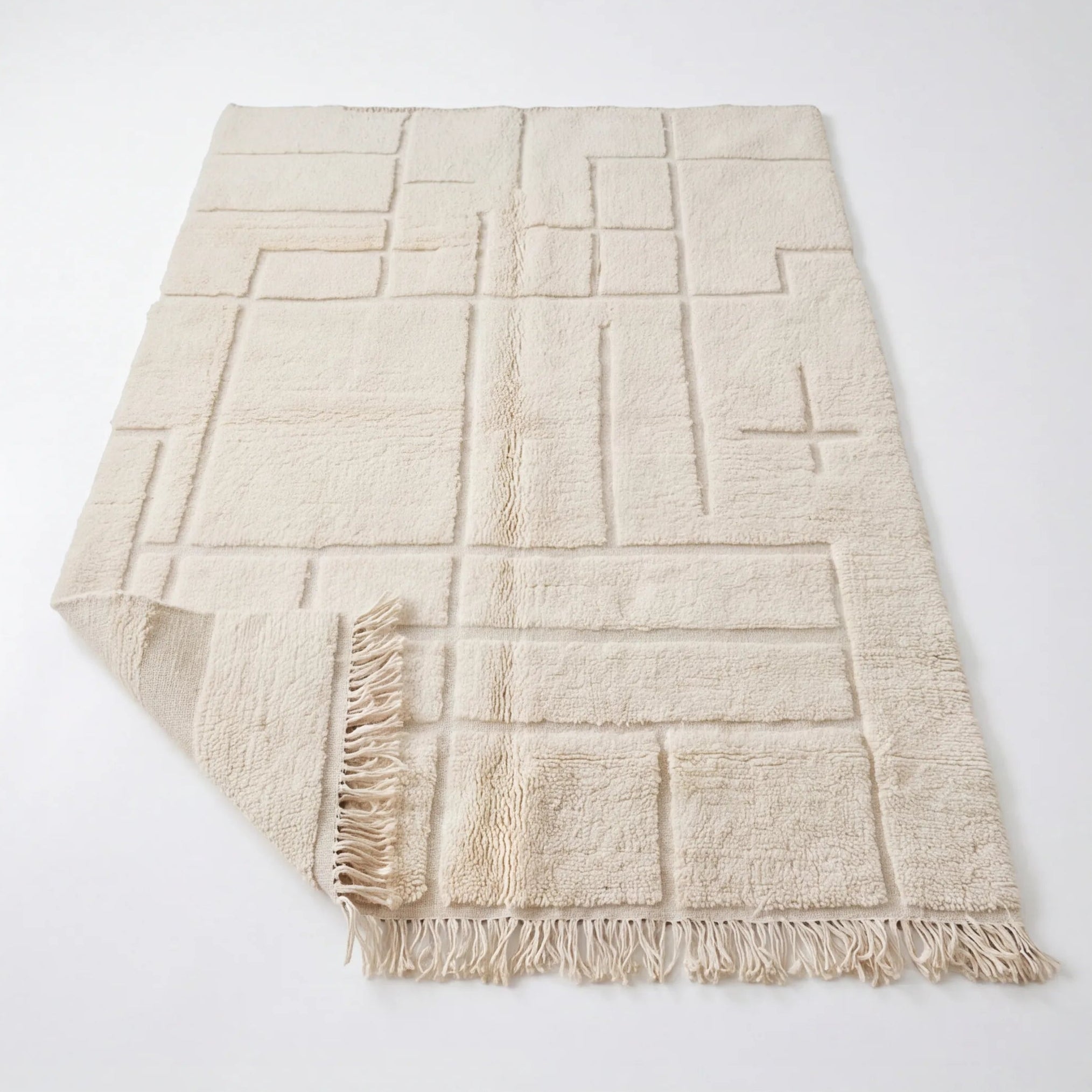 Tapis Béni Ouarain écru à lignes verticales graphiques 200x300 cm