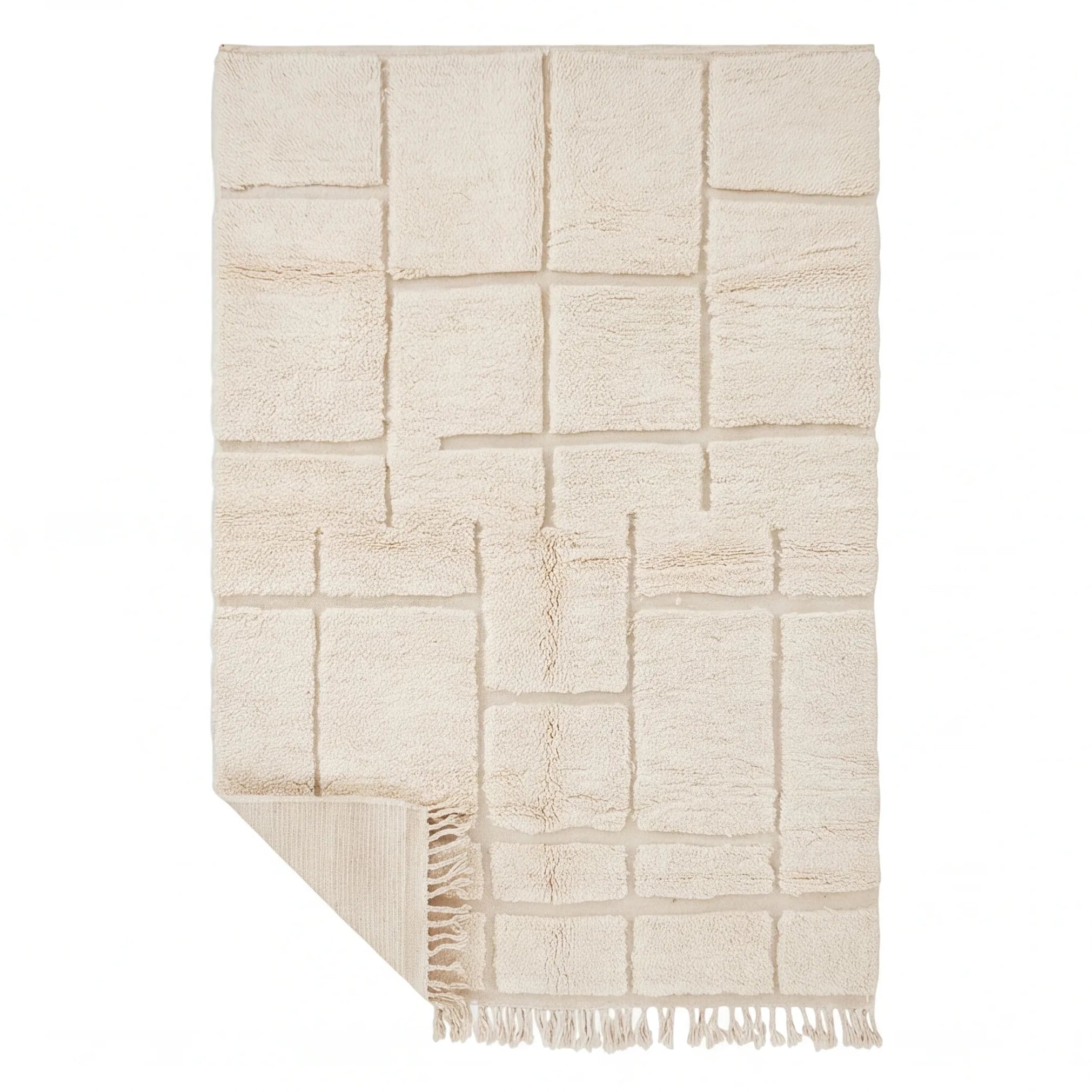 Tapis Béni Ouarain écru graphique épuré 200x300 cm
