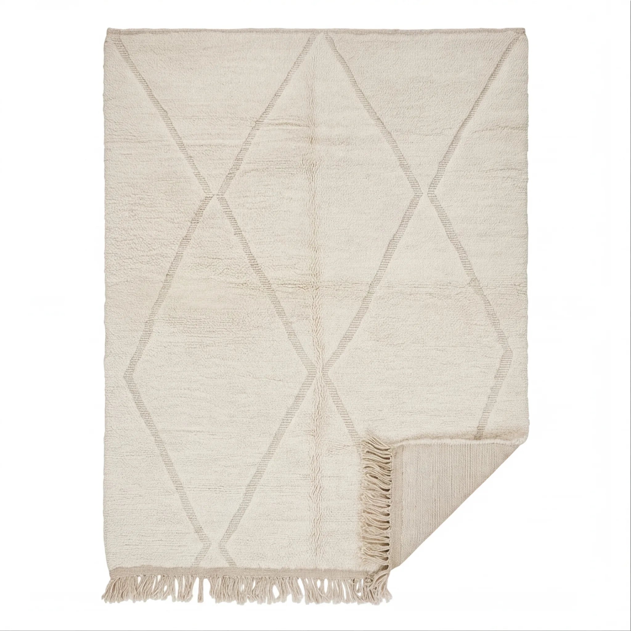 Tapis Béni Ouarain écru à losanges graphiques 200x300 cm