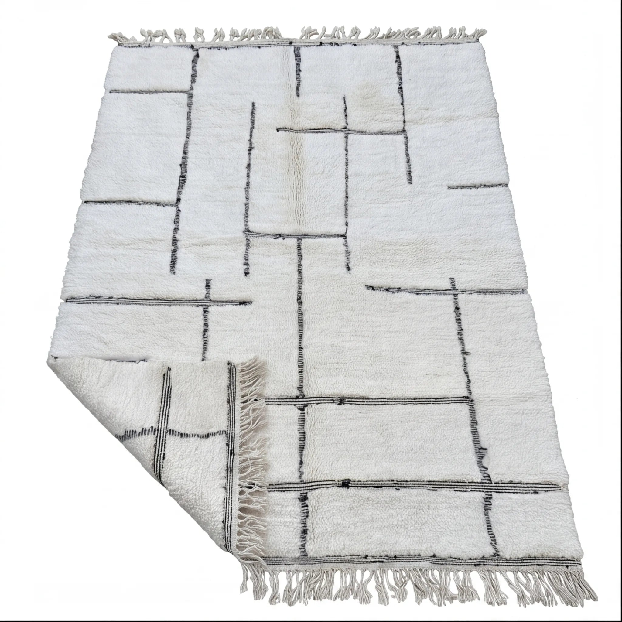 Tapis Béni Ouarain écru à lignes grises 200x300 cm