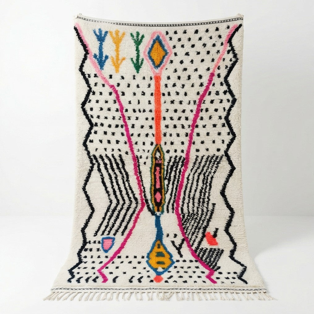 Tapis Azilal coloré à pois Noirs