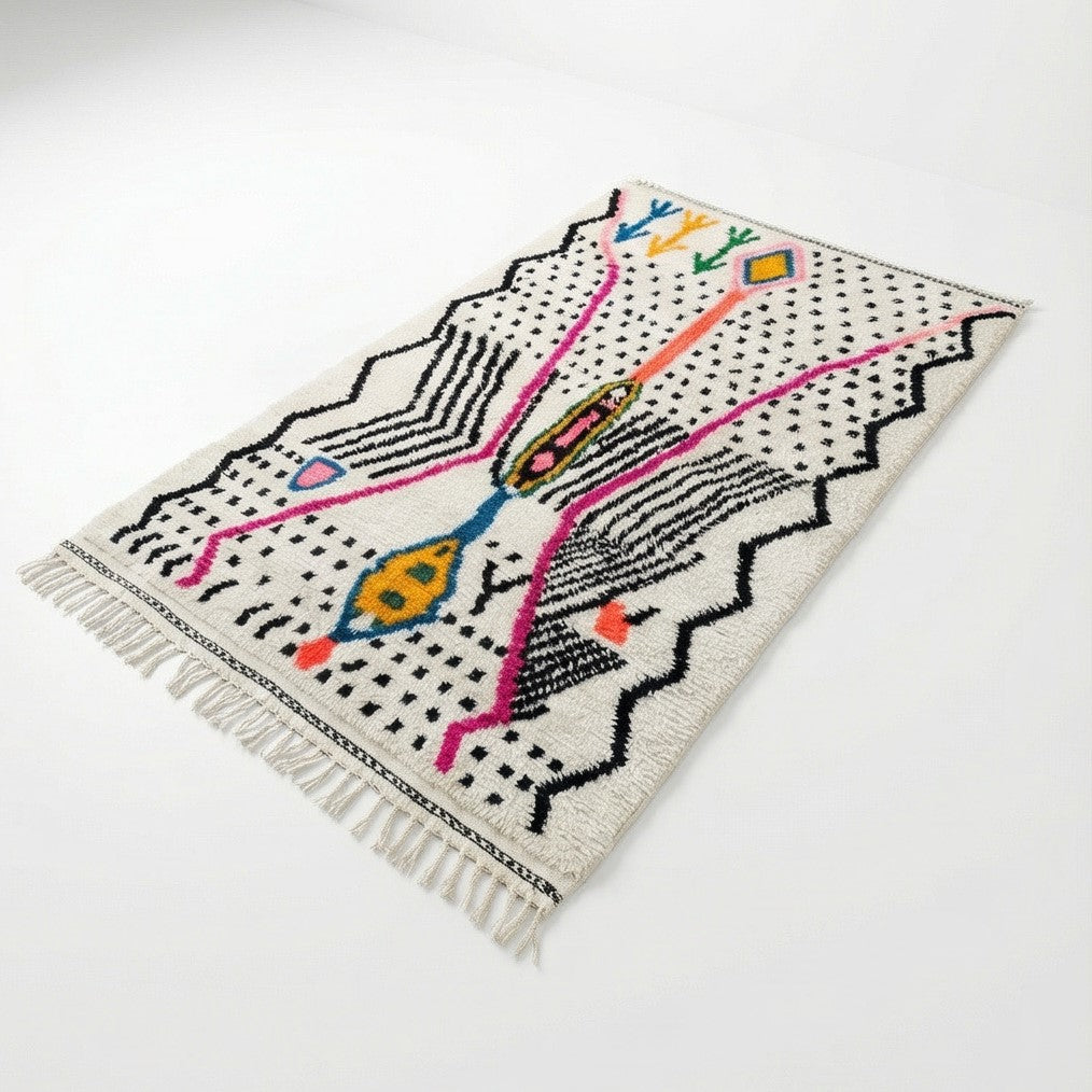 Tapis Azilal coloré à pois Noirs