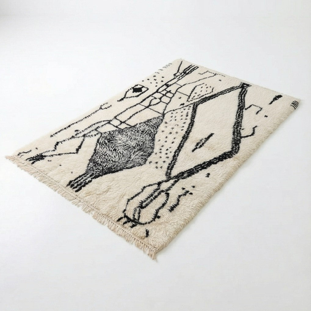 Tapis Azilal noir et blanc marocain