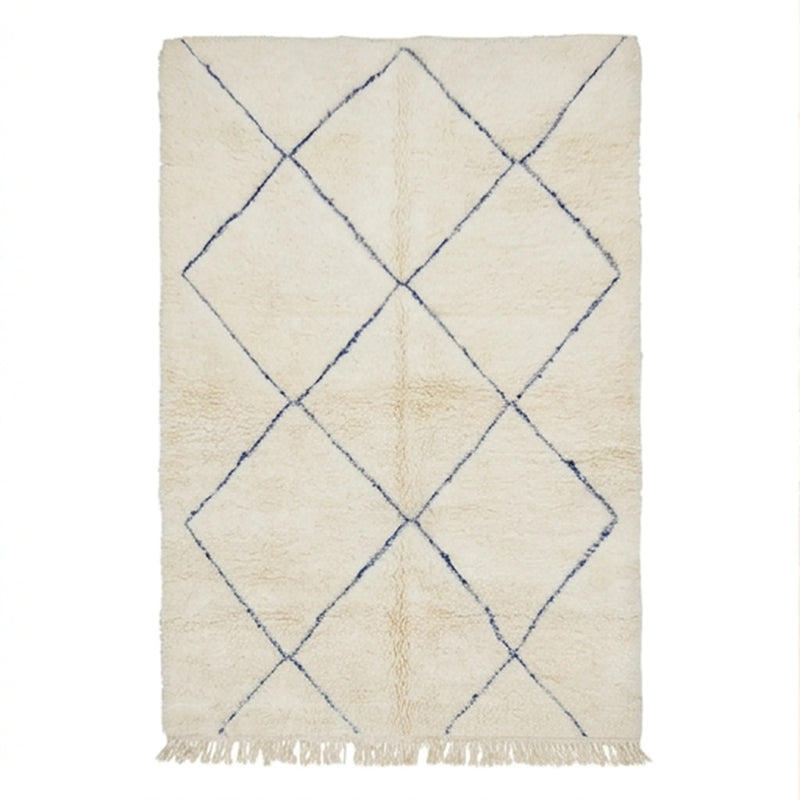 Tapis Béni Ouarain écru minimaliste, vue de dessus
