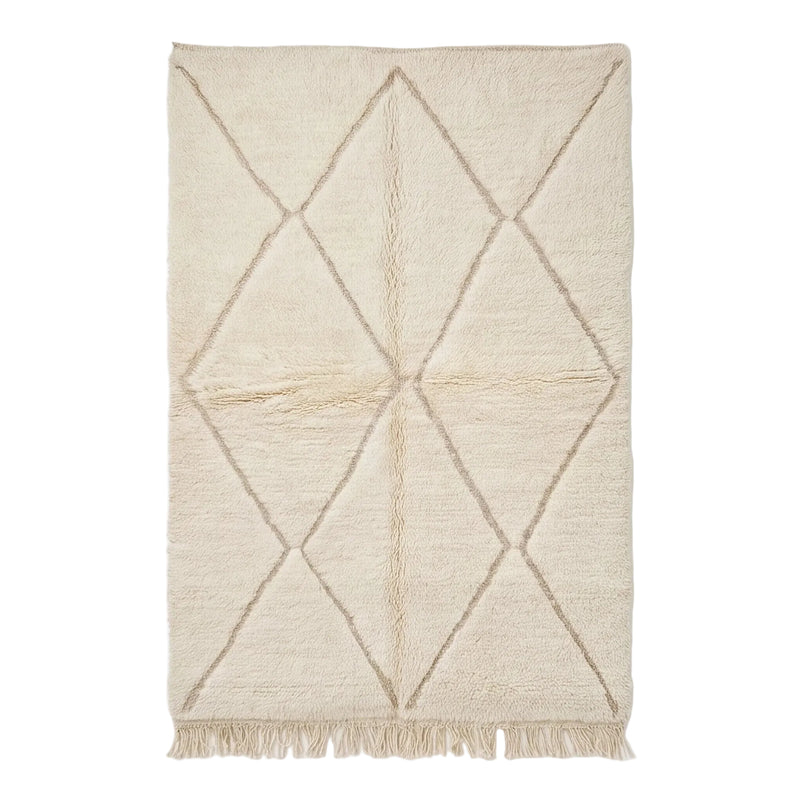 Tapis Béni Ouarain écru à losanges, vue de dessus