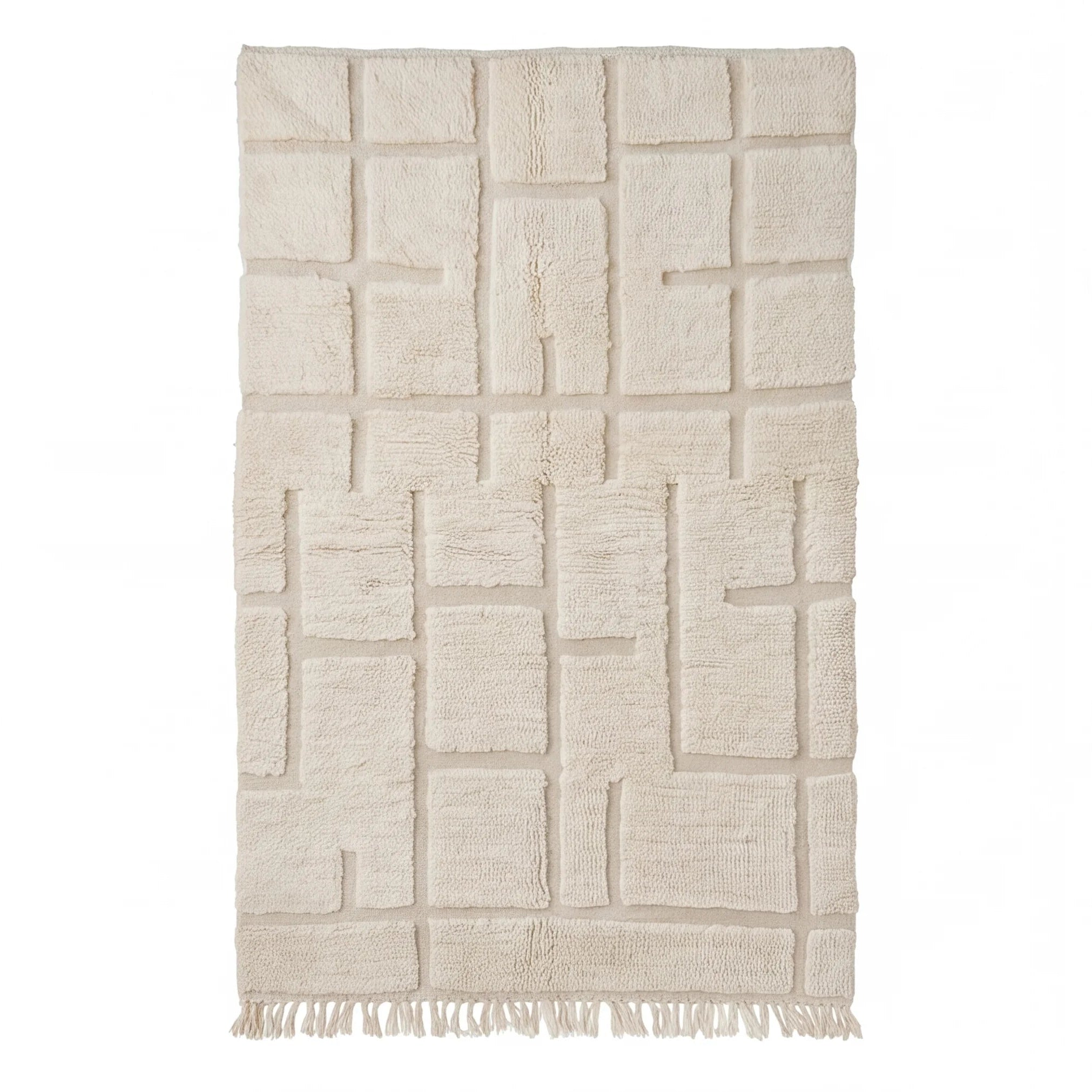 Tapis Béni Ouarain écru épuré, vue de dessus
