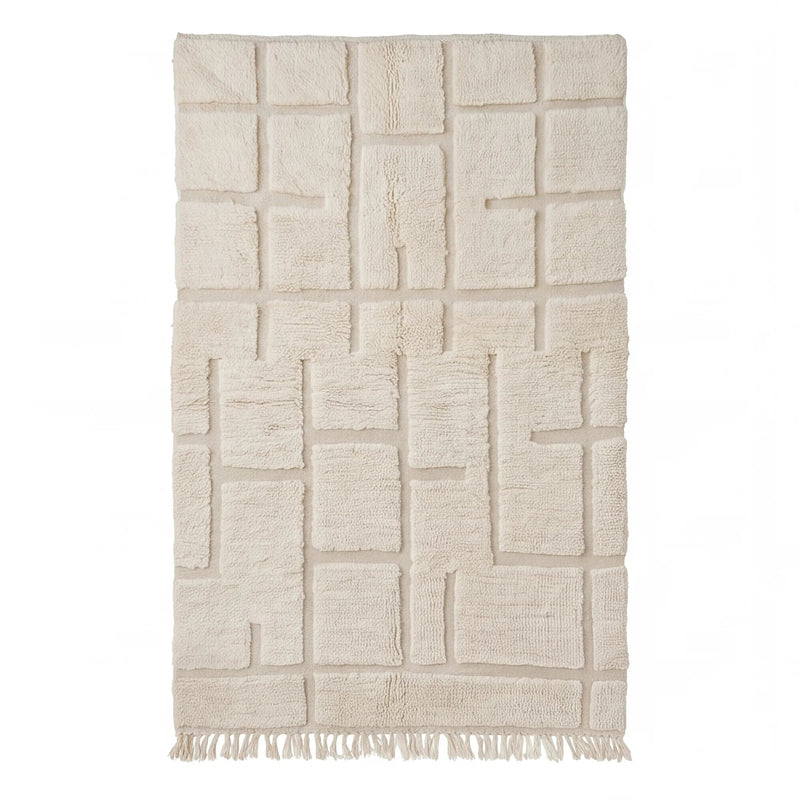 Tapis Béni Ouarain écru épuré, vue de dessus
