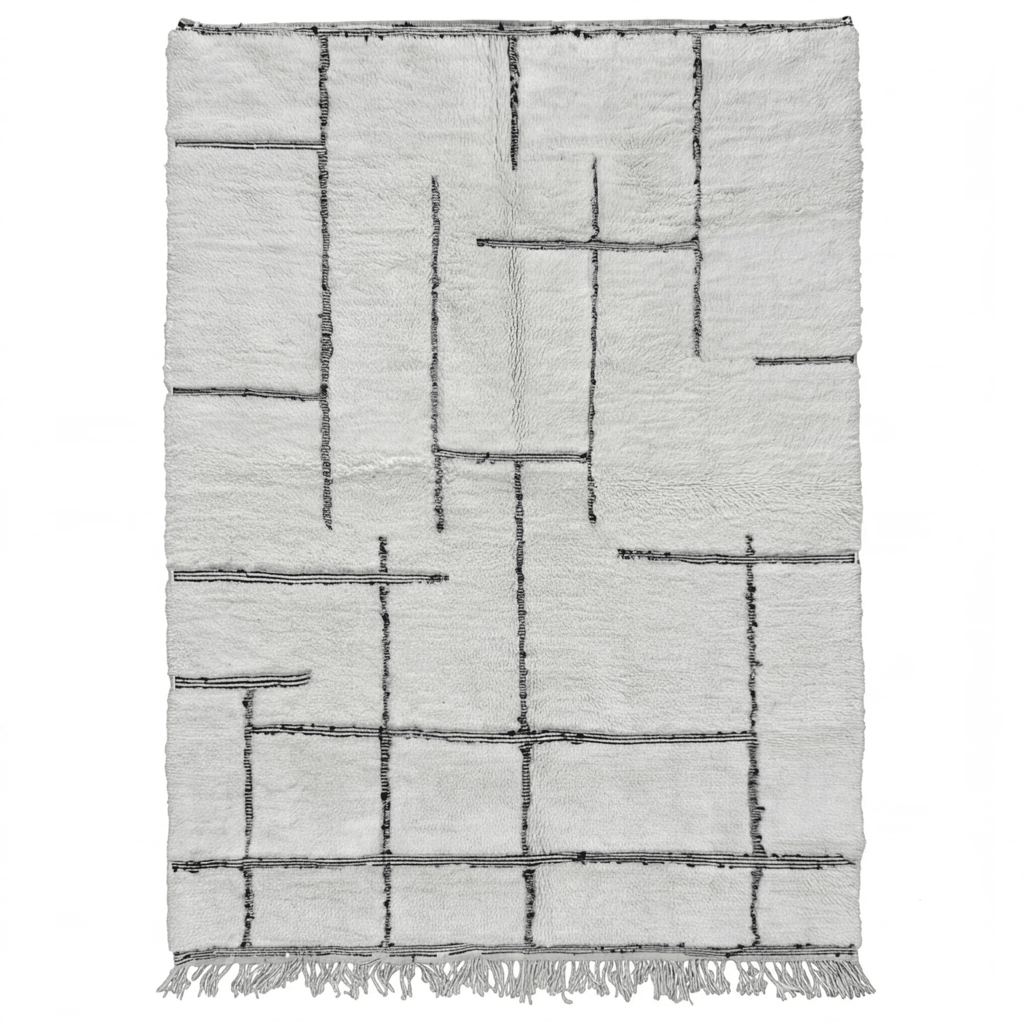 Tapis Béni Ouarain écru à lignes grises, vue de dessus