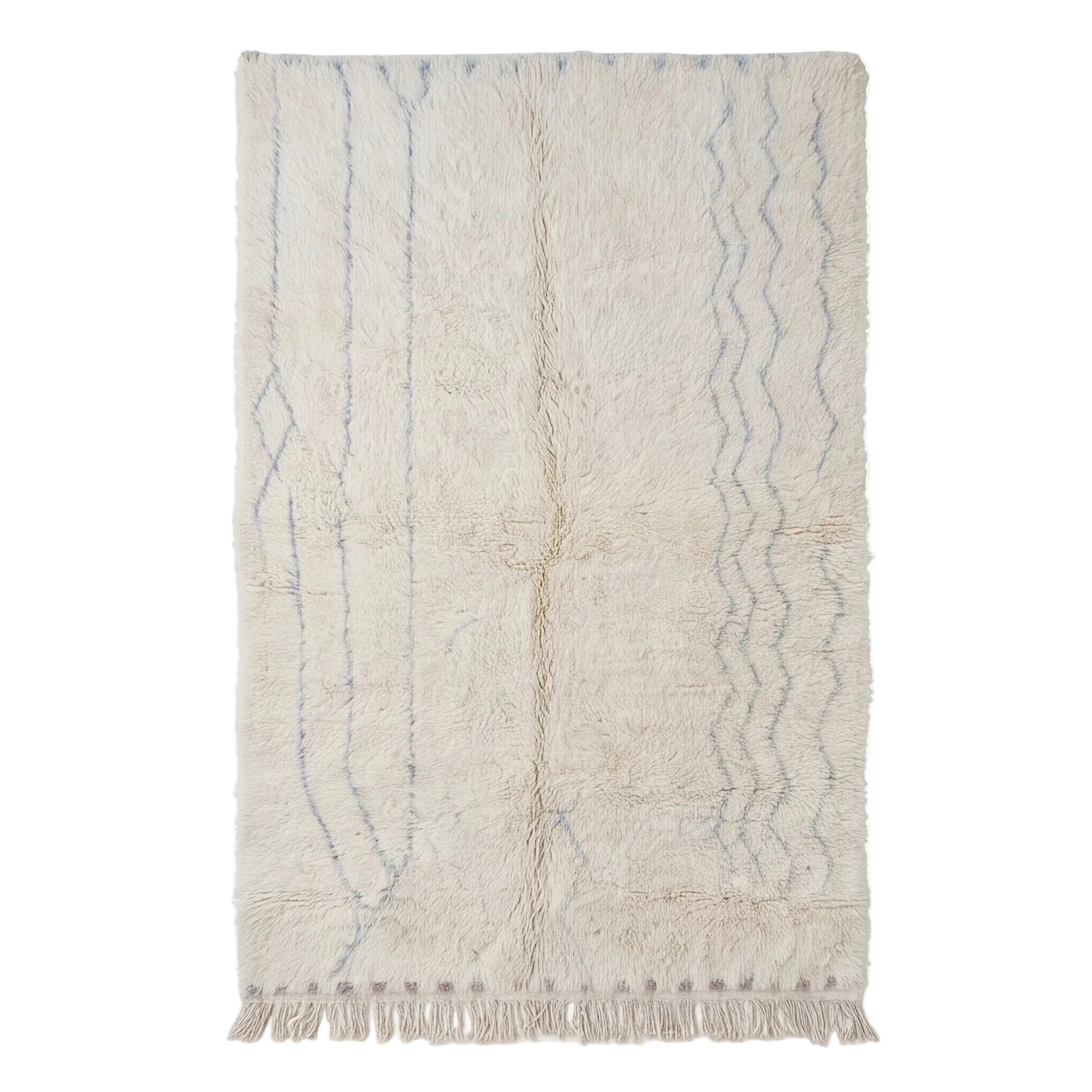 Tapis Béni Ouarain écru à grille graphique, vue de dessus