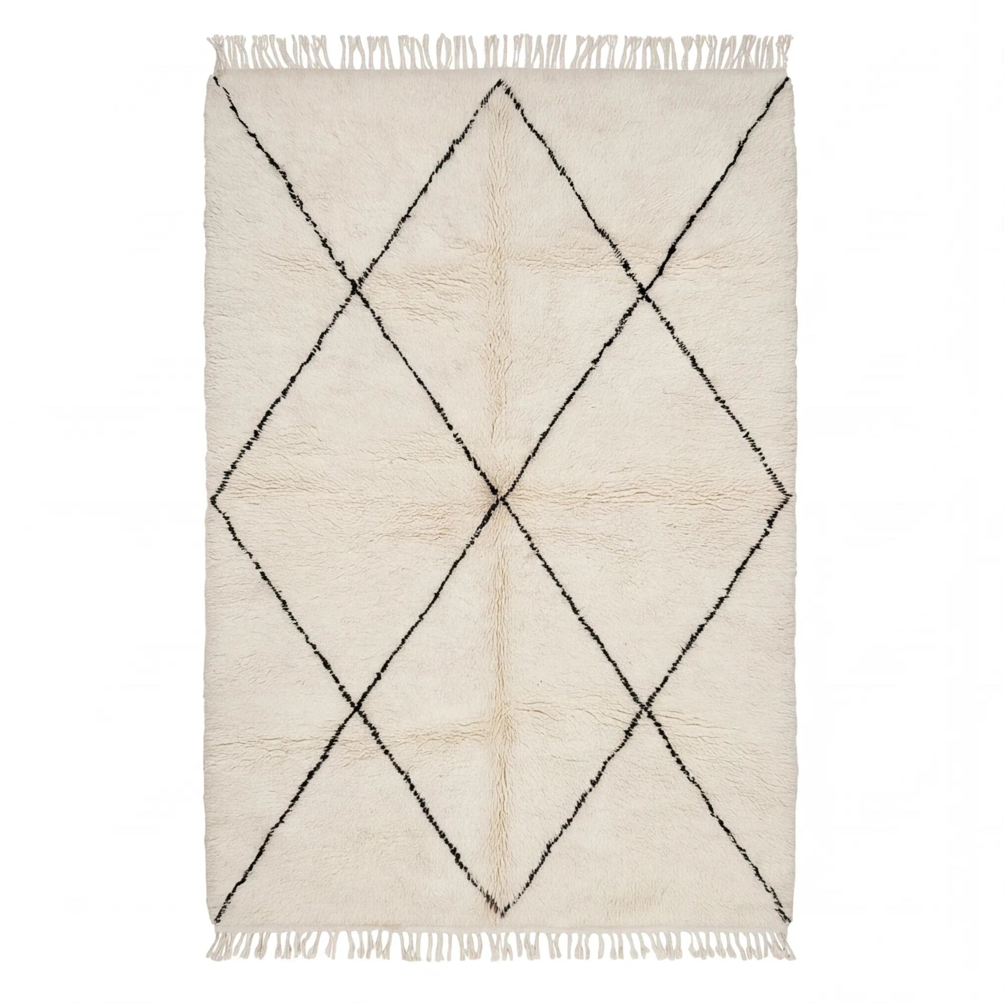 Tapis Béni Ouarain écru à losanges, vue de dessus