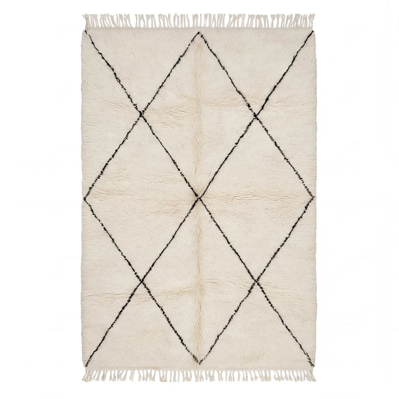 Tapis Béni Ouarain écru à losanges, vue de dessus