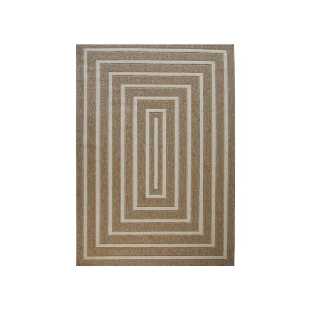 Tapis en jute rectangulaire avec motif géométrique de rectangles emboîtés, tons naturel et blanc cassé.