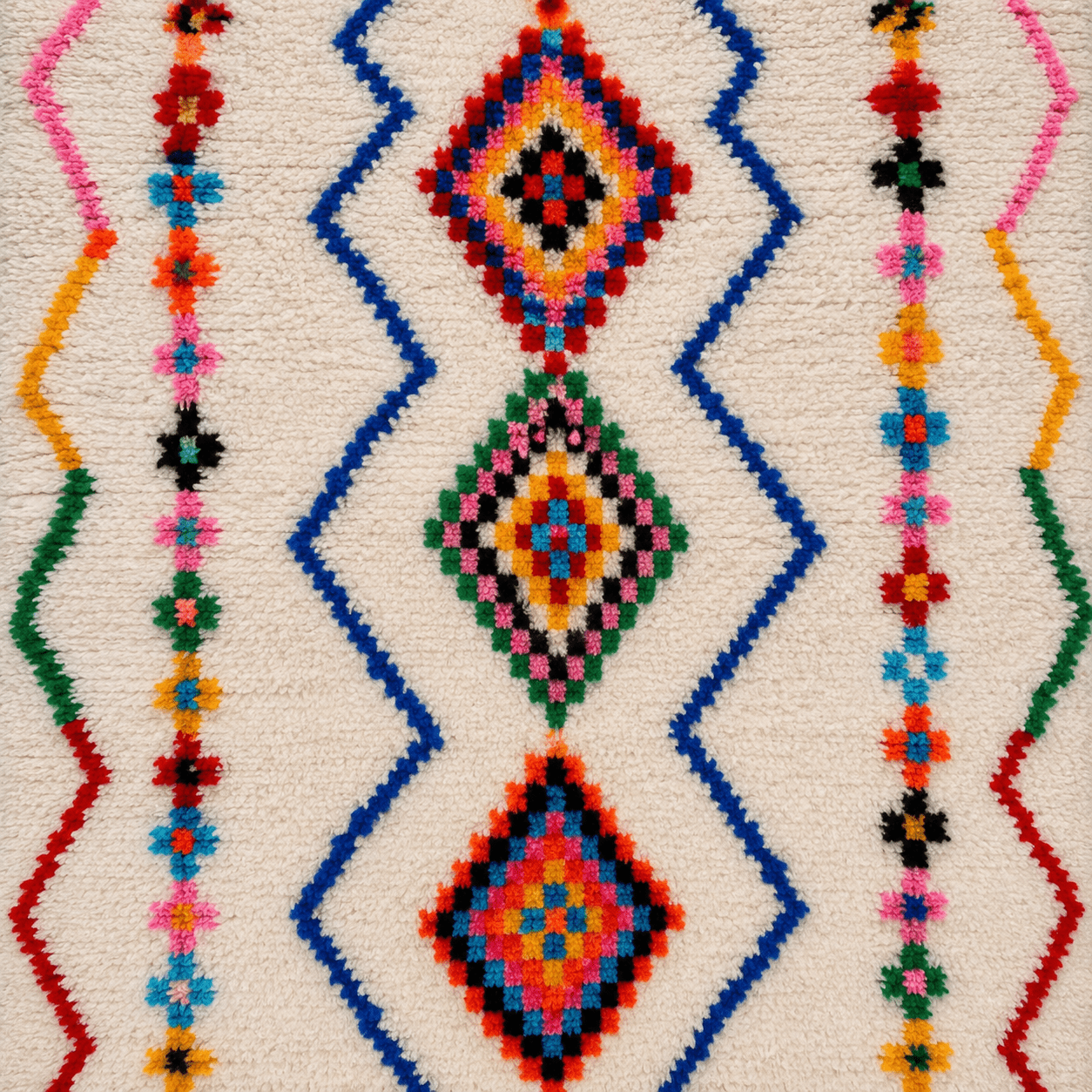Tapis Azilal losanges et zigzags multicolores