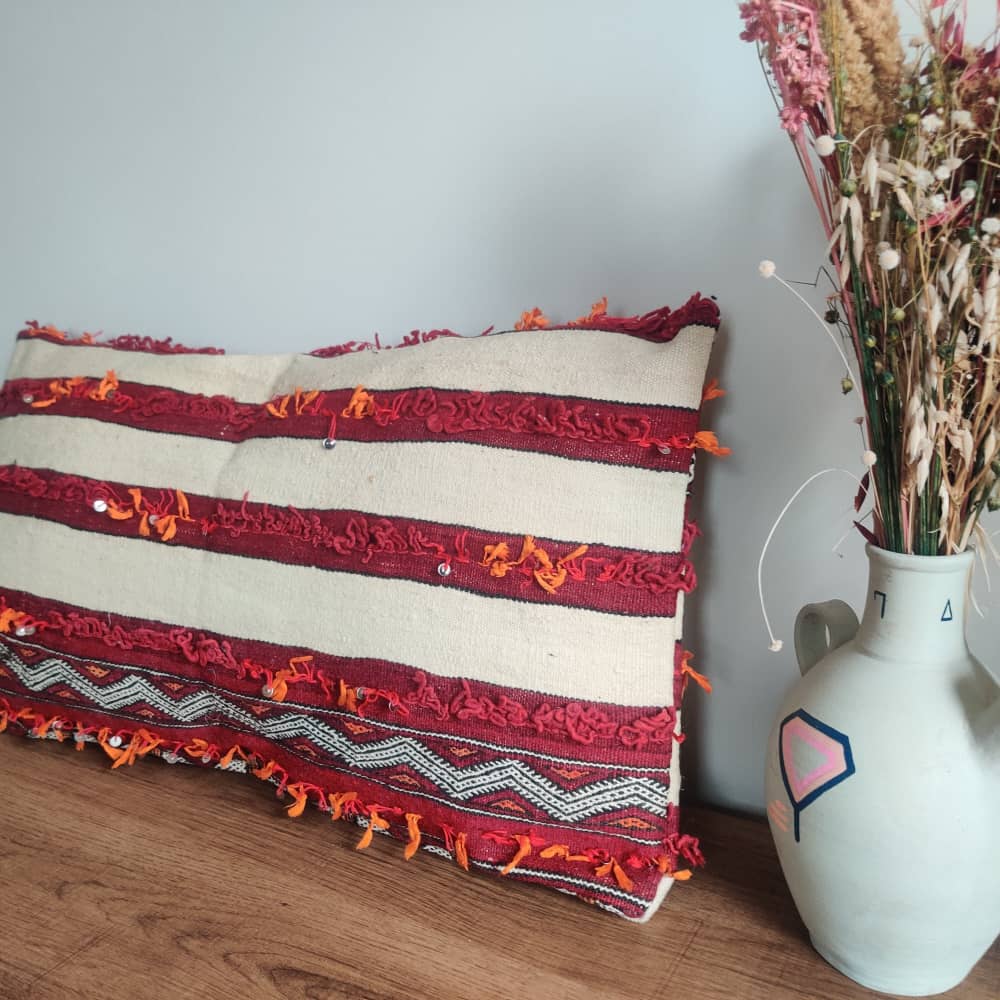 Coussin marocain Handira rouge et Blanc | MAZIR