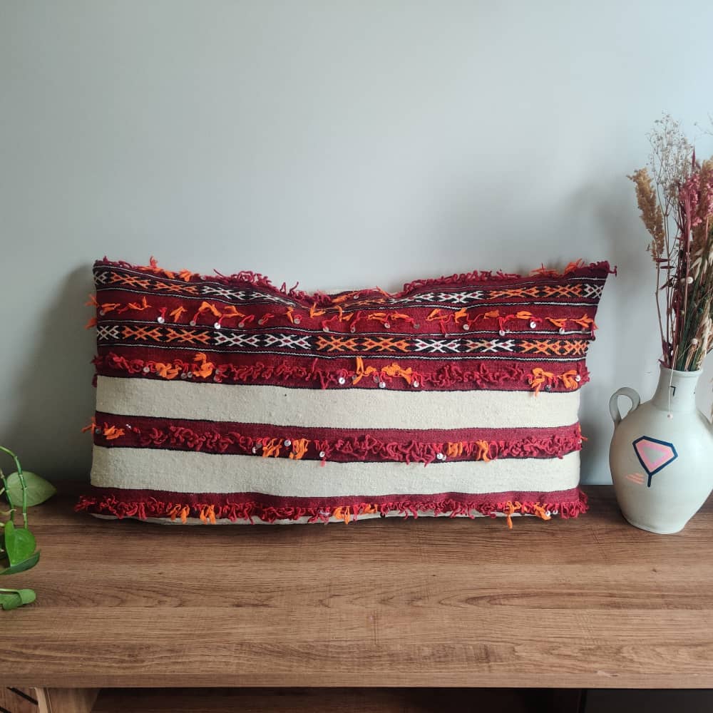 Coussin marocain Handira rouge et Blanc | MAZIR