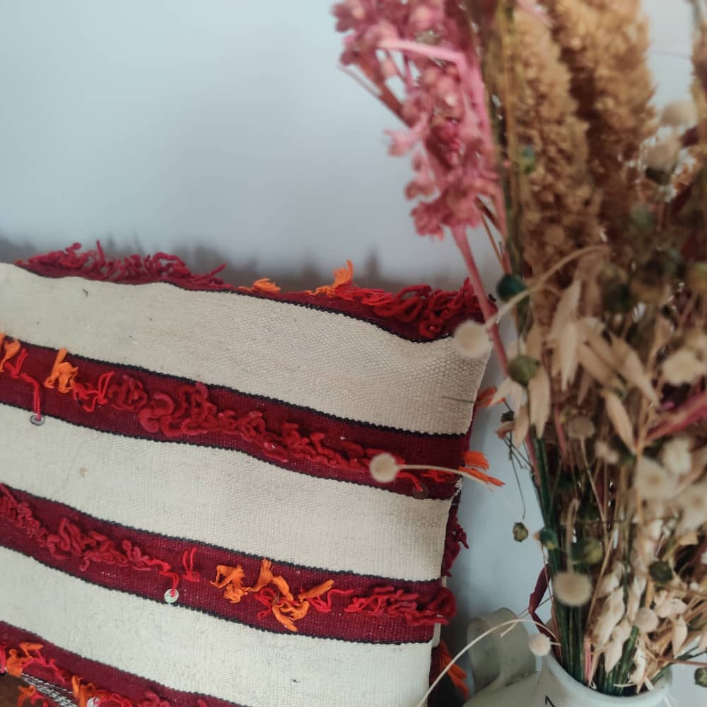 Coussin marocain Handira rouge et Blanc | MAZIR