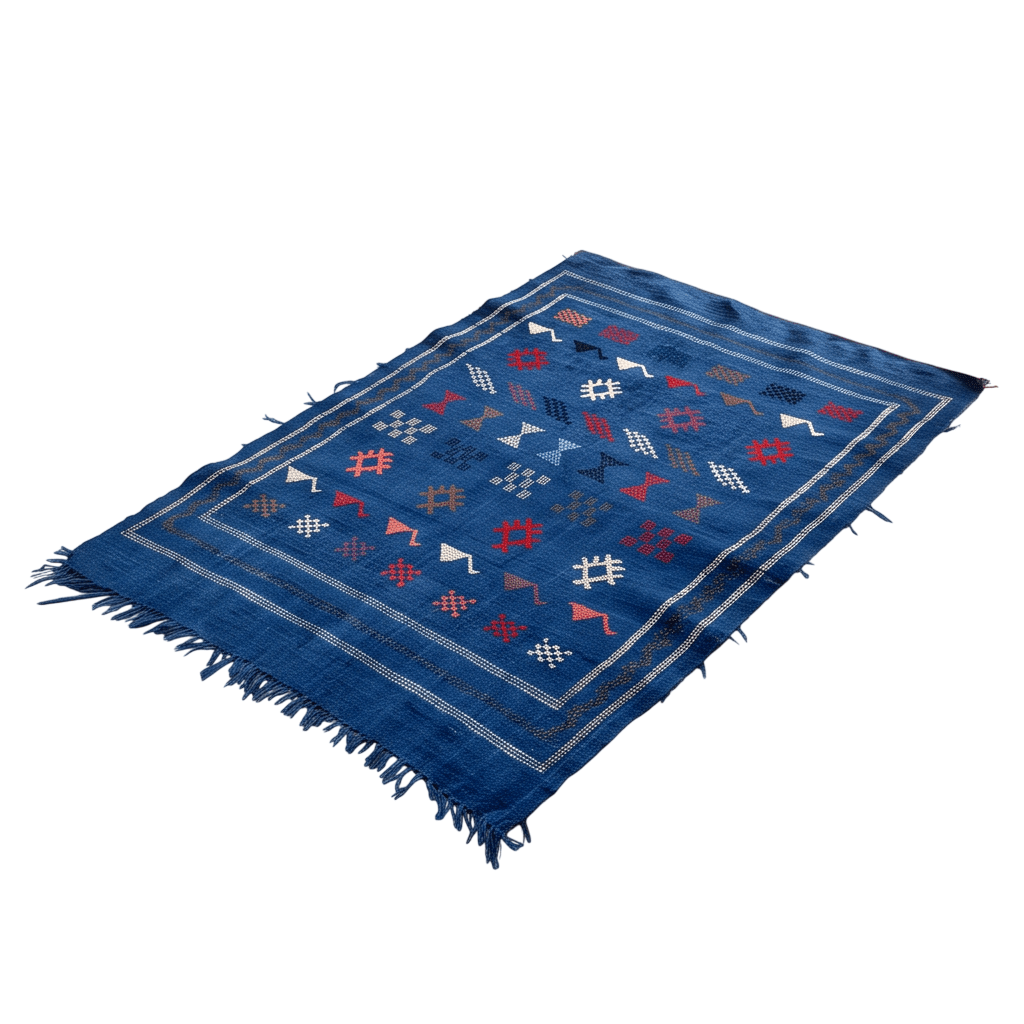Tapis berbère bleu indigo brodé 100x140 cm