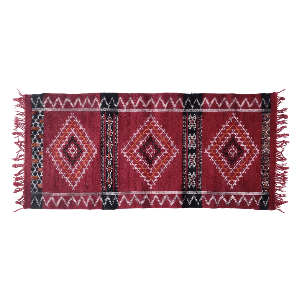 Tapis Kilim rouge médaillons losanges