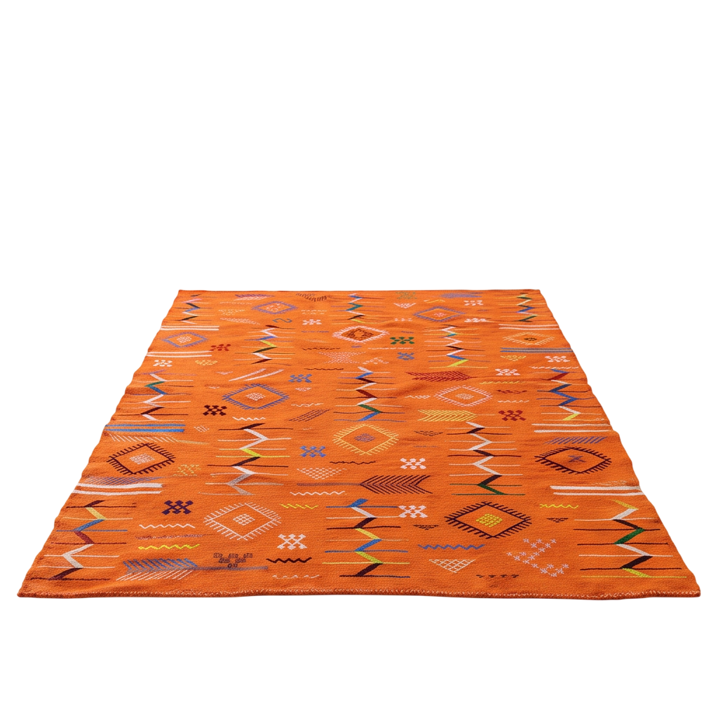 Tapis berbère orange motifs multicolores