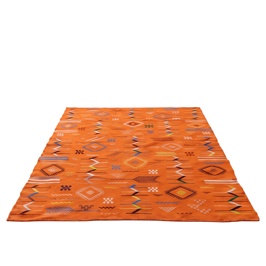 Tapis berbère orange motifs multicolores