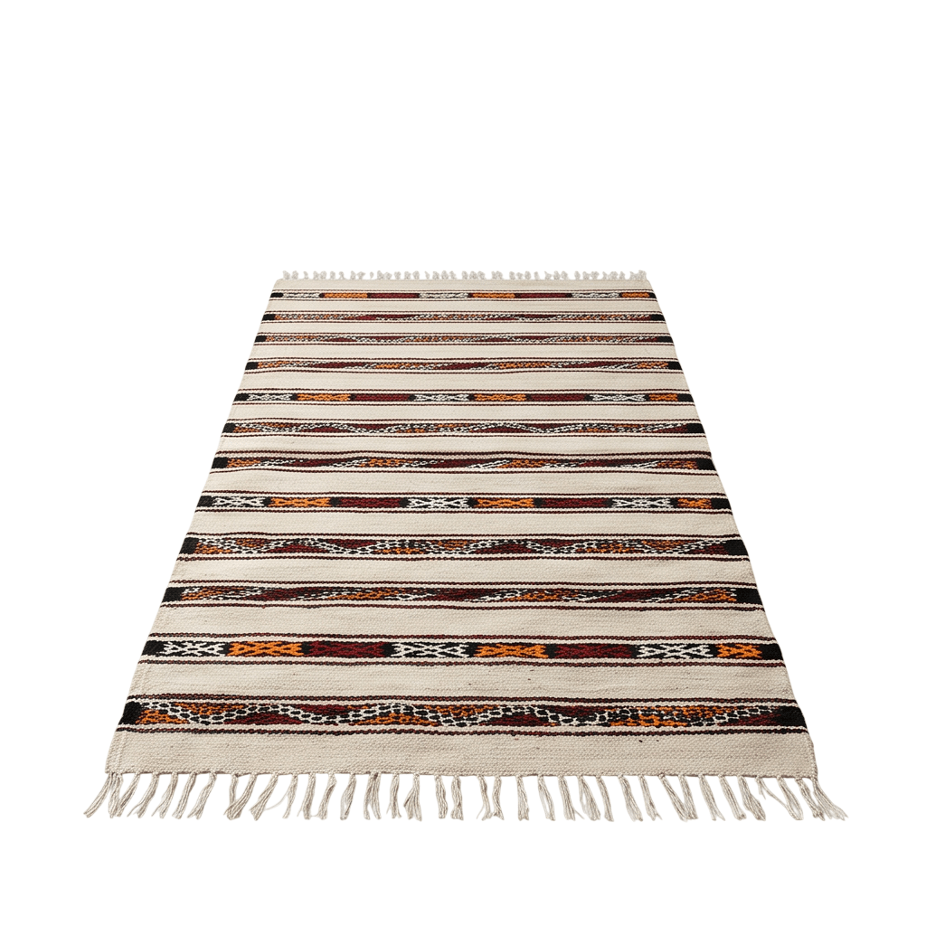 Tapis berbère écru rayures ocre berbère 75x130 cm