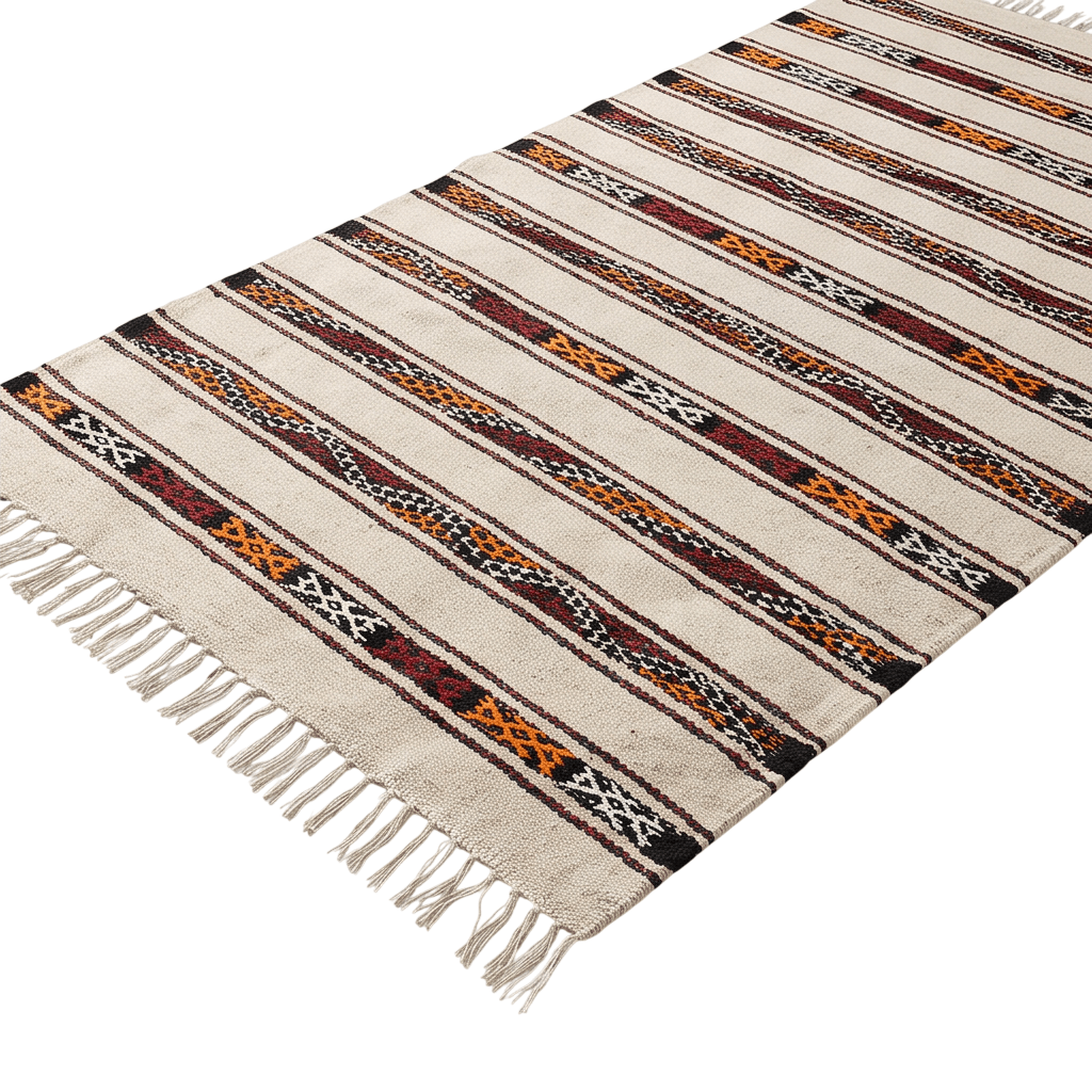 Tapis berbère écru rayures ocre berbère 75x130 cm
