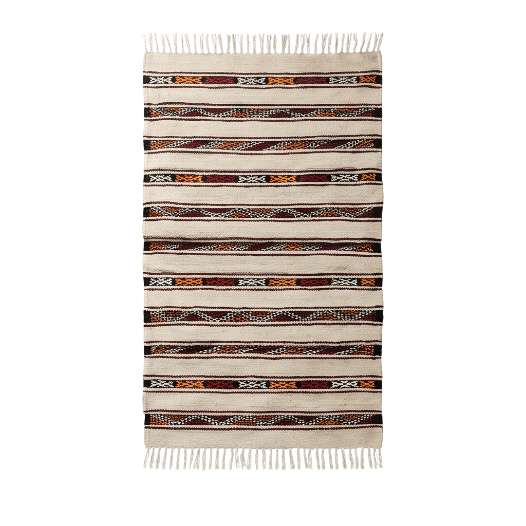 Tapis berbère écru rayures ocre berbère 75x130 cm