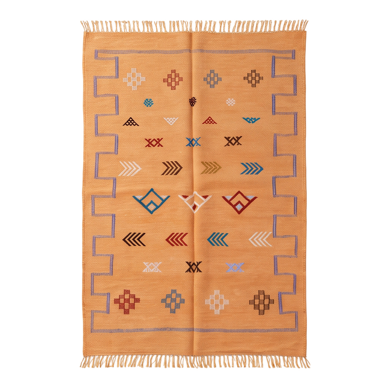 Tapis berbère abricot bordure clé grecque 120x180 cm