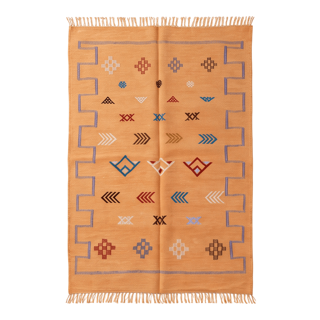 Tapis berbère abricot bordure clé grecque 120x180 cm