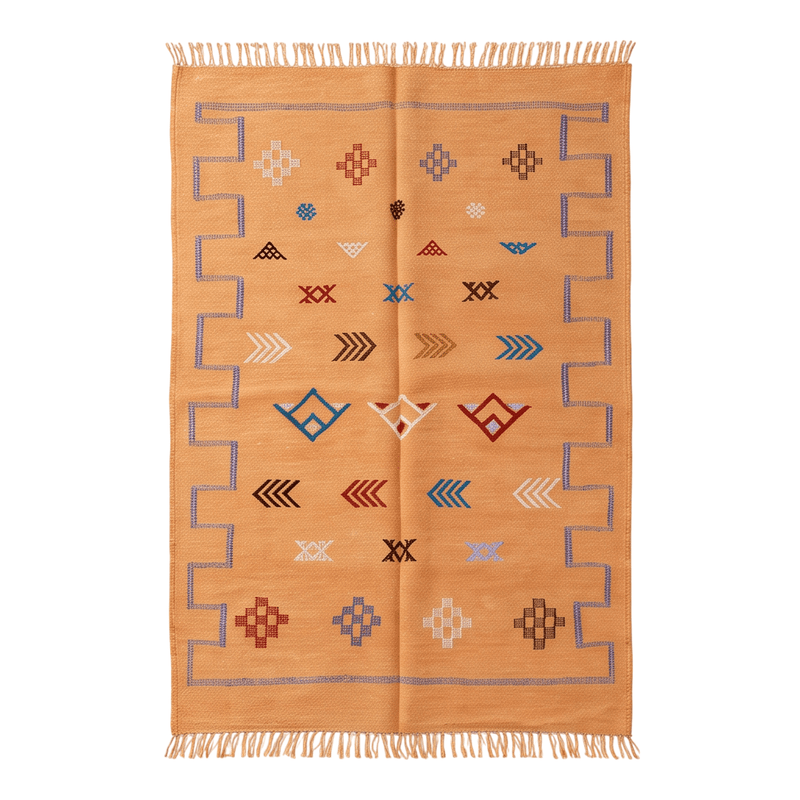 Tapis berbère abricot bordure clé grecque 120x180 cm