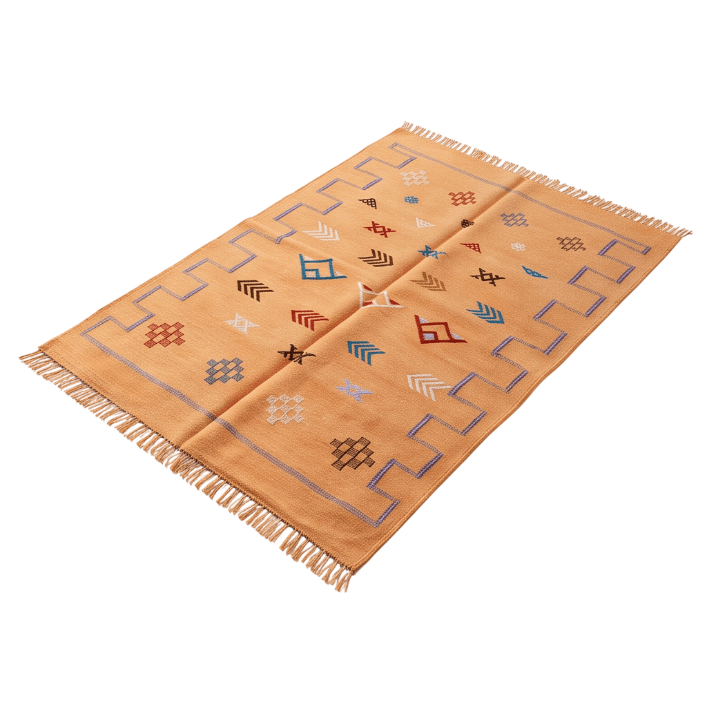 Tapis berbère abricot bordure clé grecque 120x180 cm