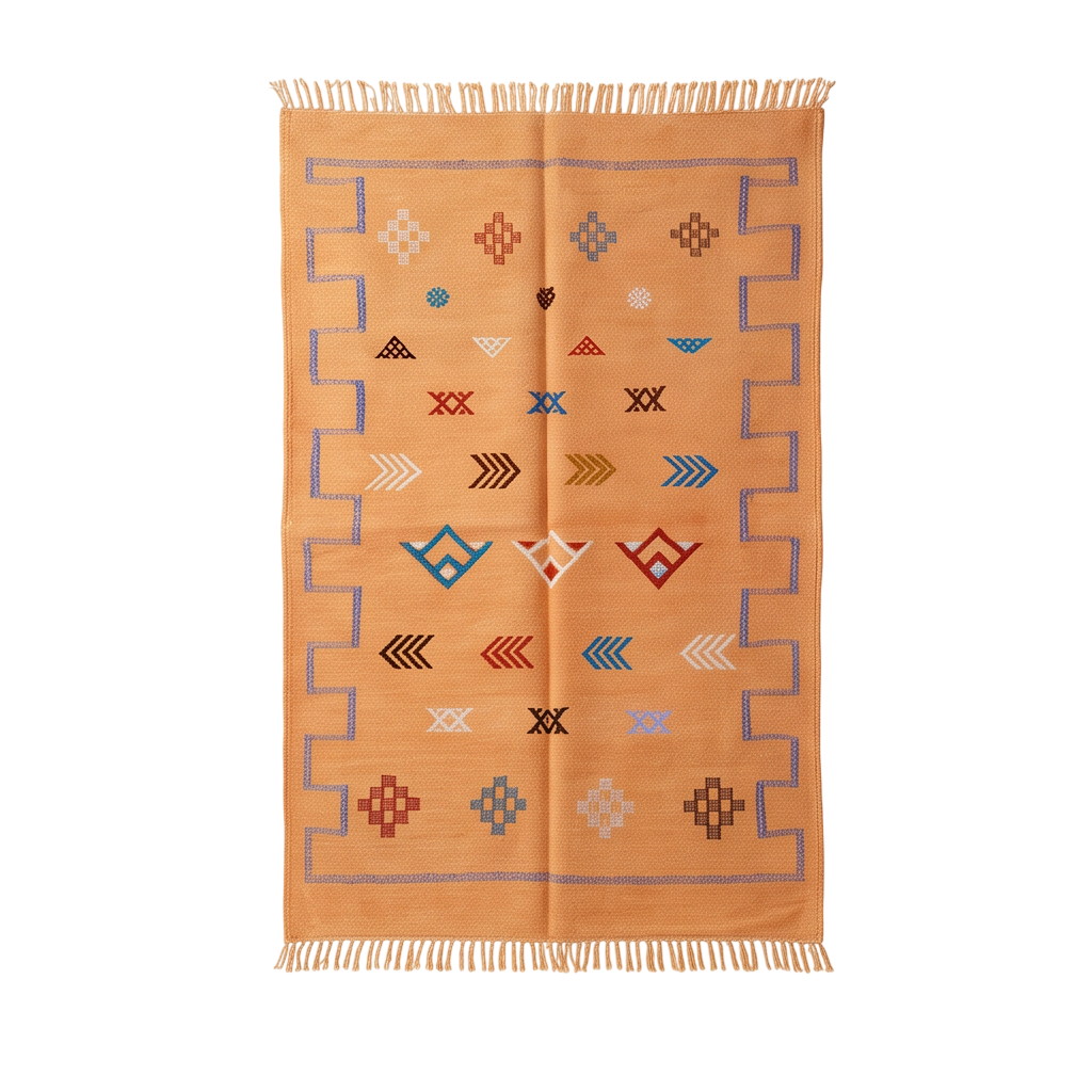 Tapis berbère abricot bordure clé grecque 120x180 cm