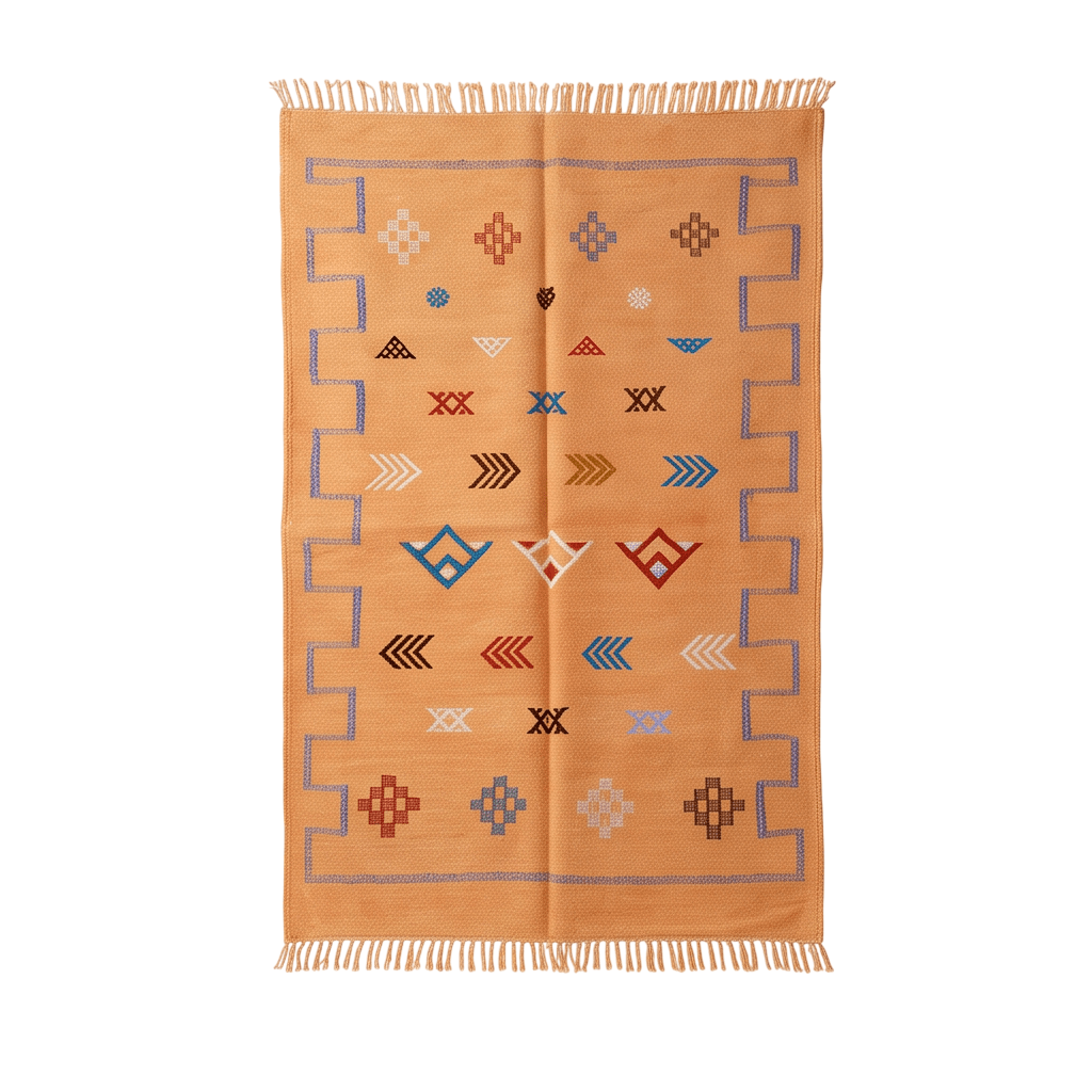 Tapis berbère abricot bordure clé grecque 120x180 cm