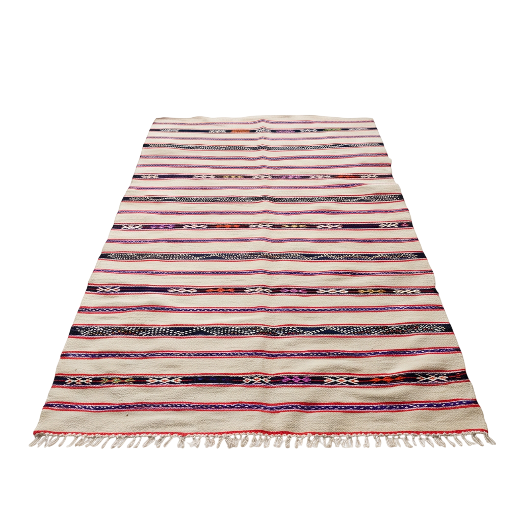 Tapis berbère écru à rayures multicolores