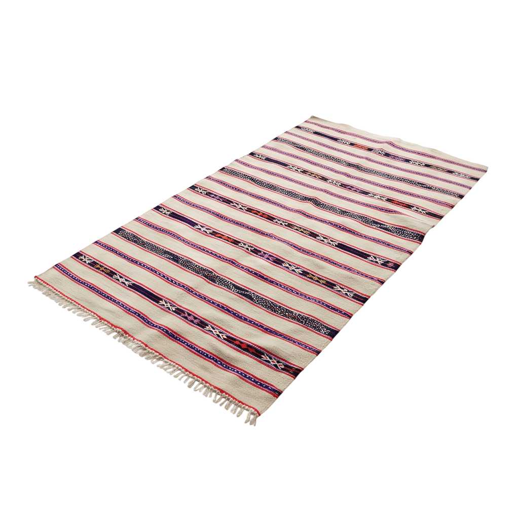 Tapis berbère écru à rayures multicolores