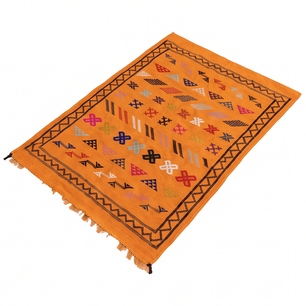 Tapis berbère orange bordure zigzag