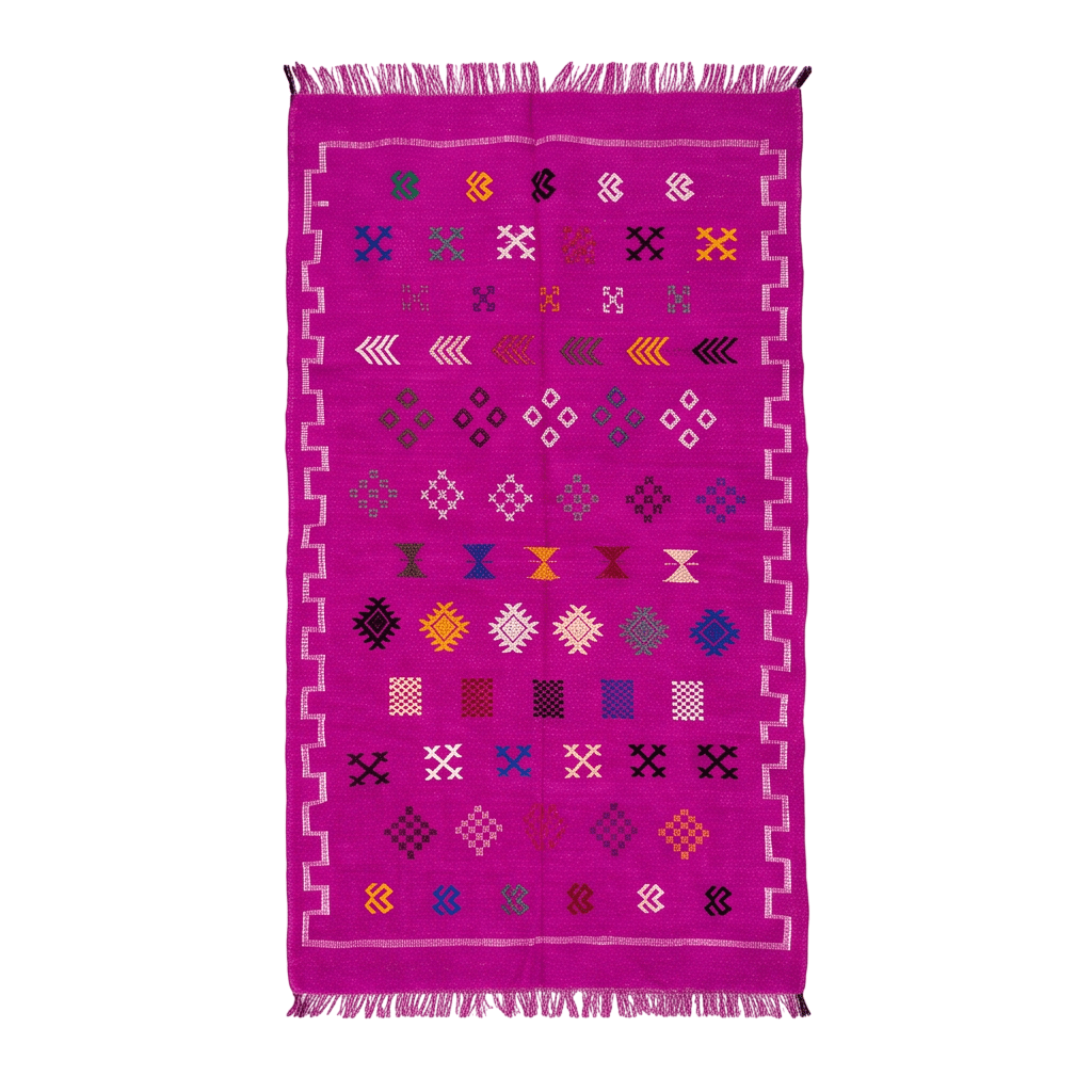 Tapis berbère fuchsia bordure clé grecque
