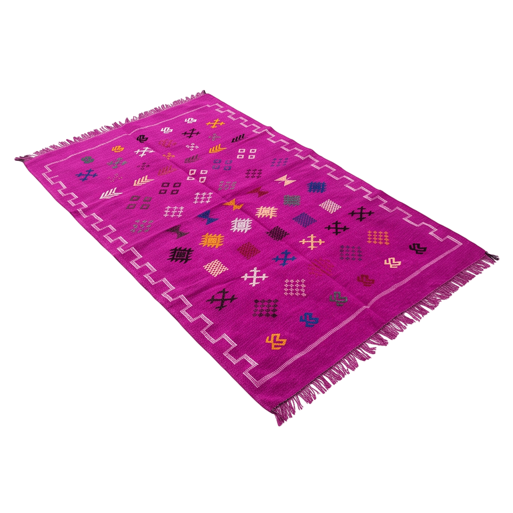 Tapis berbère fuchsia bordure clé grecque