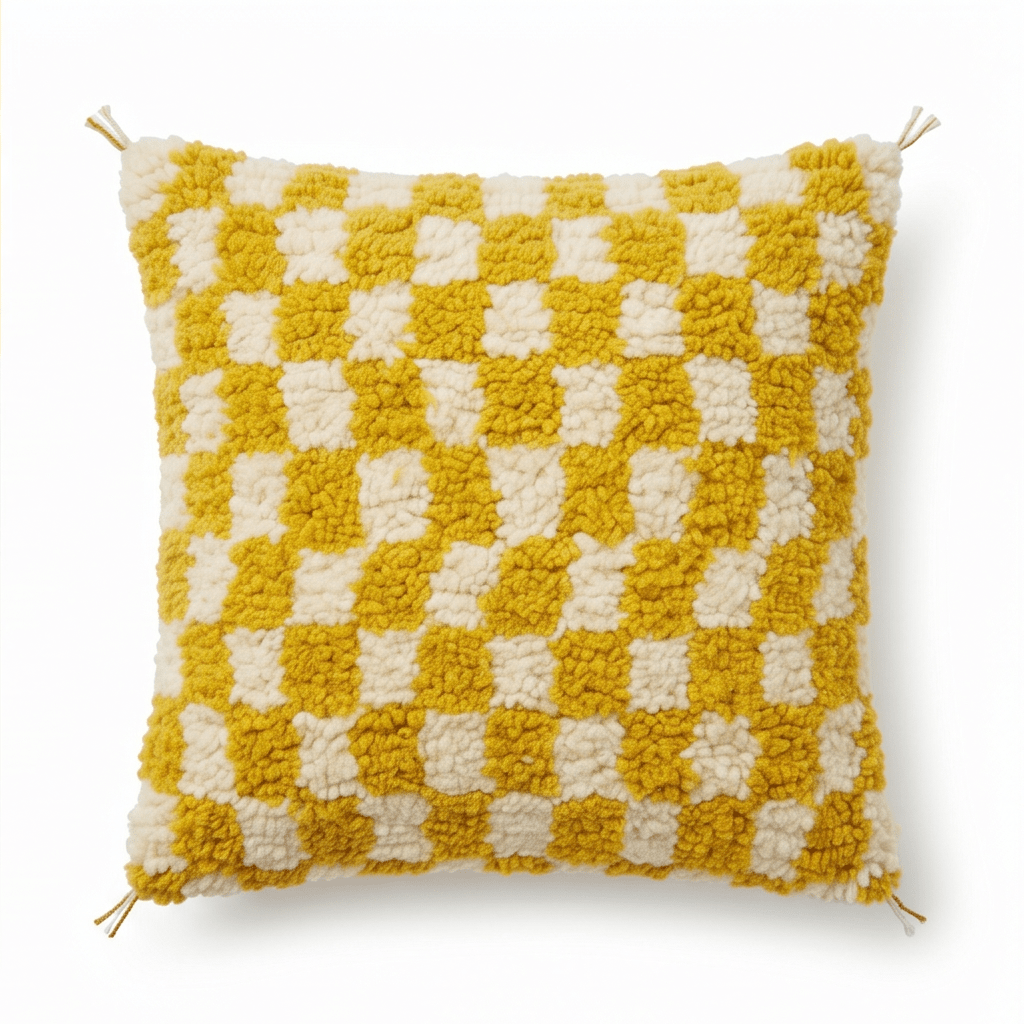 Coussin berbère damier jaune