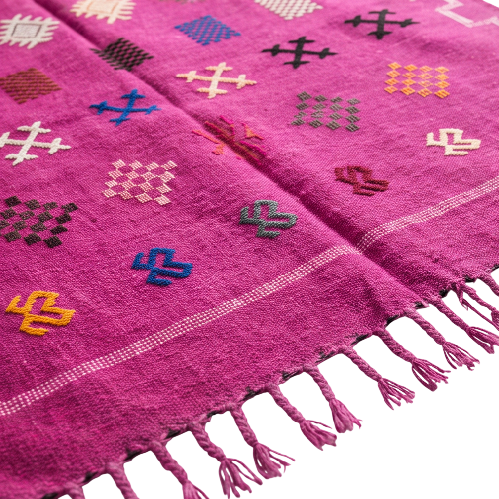Tapis berbère fuchsia bordure clé grecque