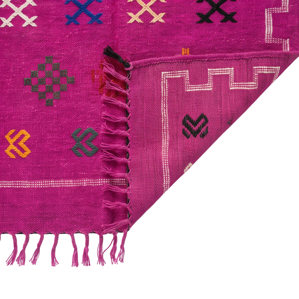 Tapis berbère fuchsia bordure clé grecque