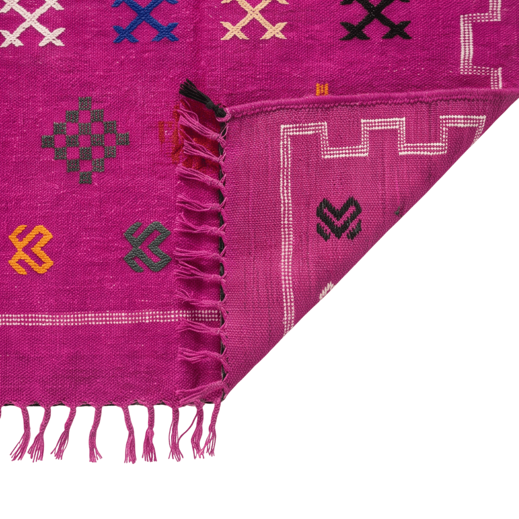 Tapis berbère fuchsia bordure clé grecque