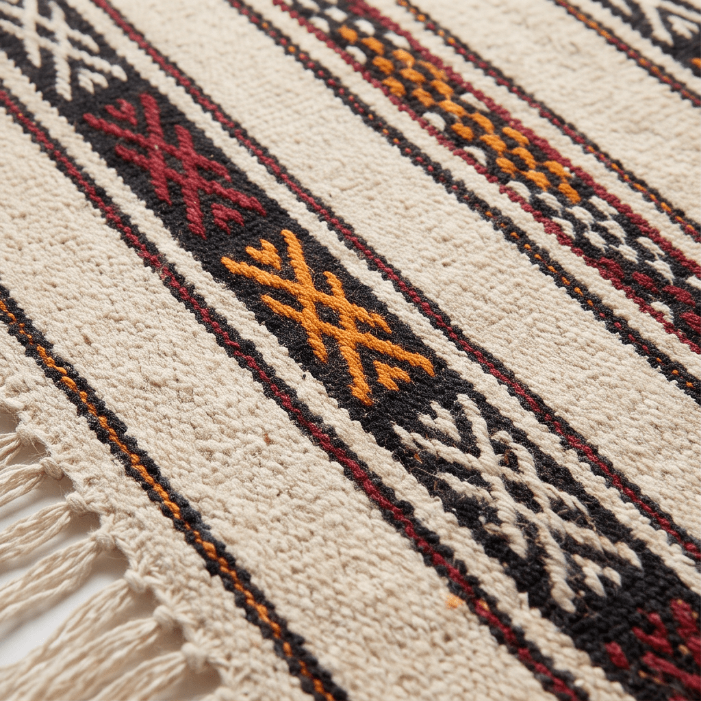Tapis berbère écru rayures ocre berbère 75x130 cm
