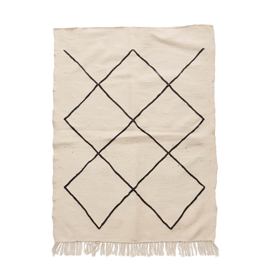 Tapis berbère minimaliste écru et noir 105x140 cm