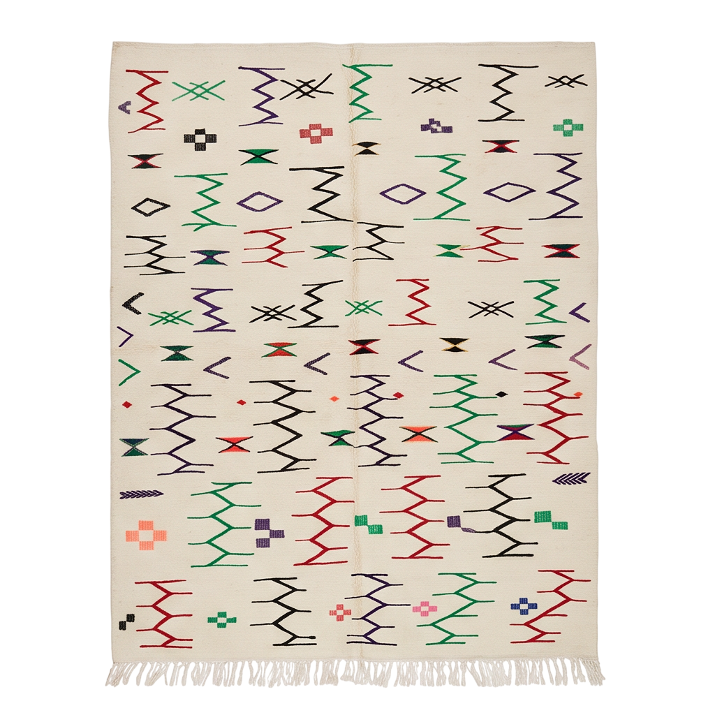 Tapis berbère écru rayures brisées