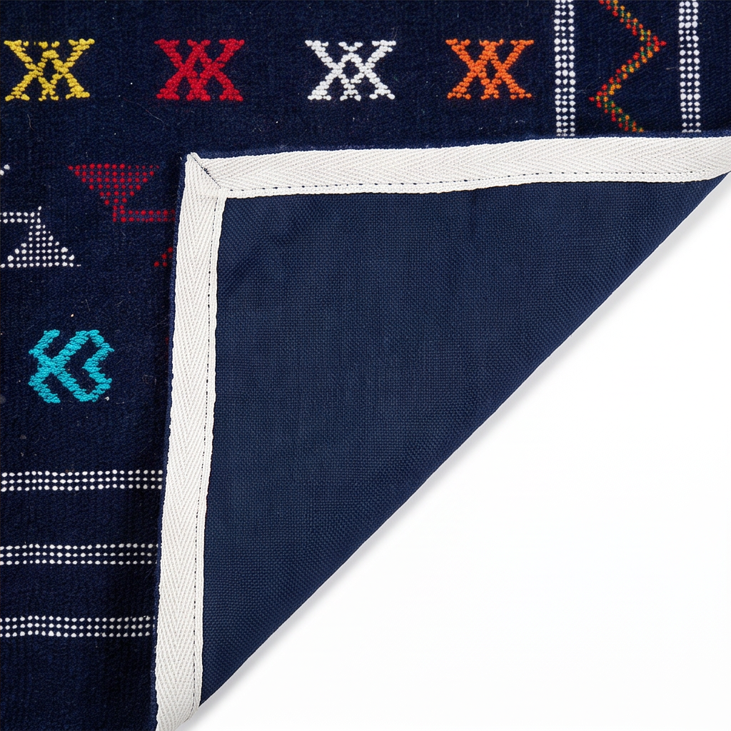 Tapis berbère bleu marine bordure orange