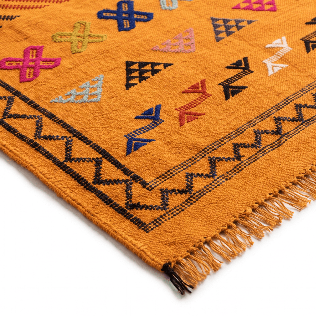 Tapis berbère orange bordure zigzag