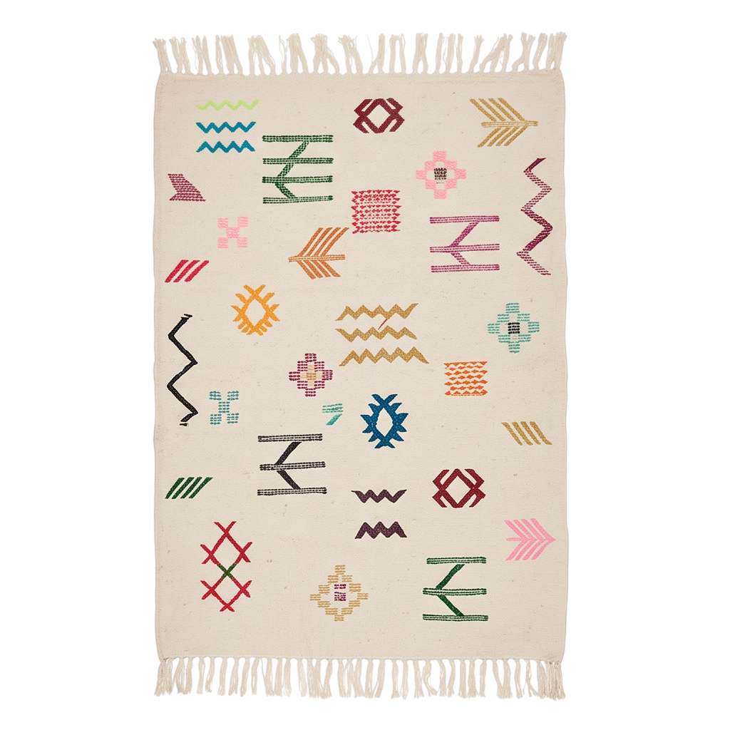 Tapis berbère écru signes tribaux 95x150 cm